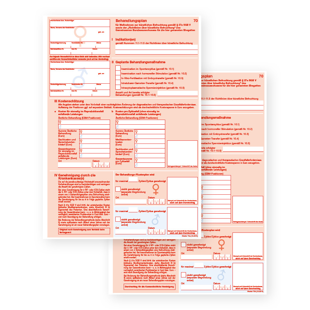 Muster 70 - Behandlungsplan für Maßnahmen zur künstlichen Befruchtung