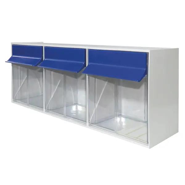 Spritzen- u. Kanülenspender 3 Fächer hellgrau mit blauen Griffen