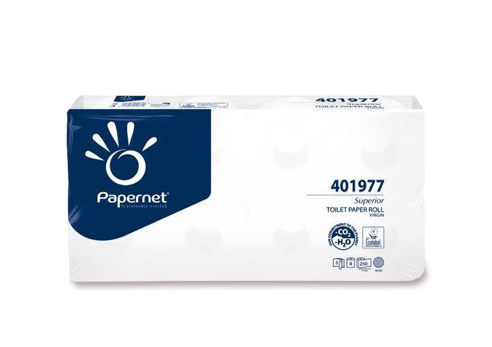 Papernet Superior Toilettenpapier weiß AP 9x8 Rll. à 250 Bl., 9,5x11cm, 3-lg.