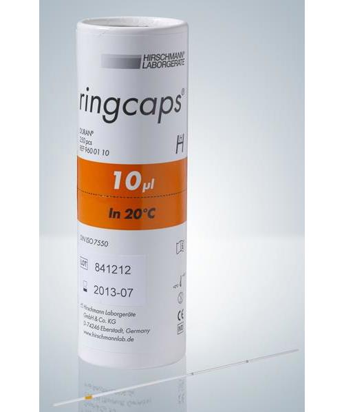 HIRSCHMANN ringcaps Einmal-Kapillarpipetten 10 µl PK 250 m. Ringmarke, Duran, 125mm