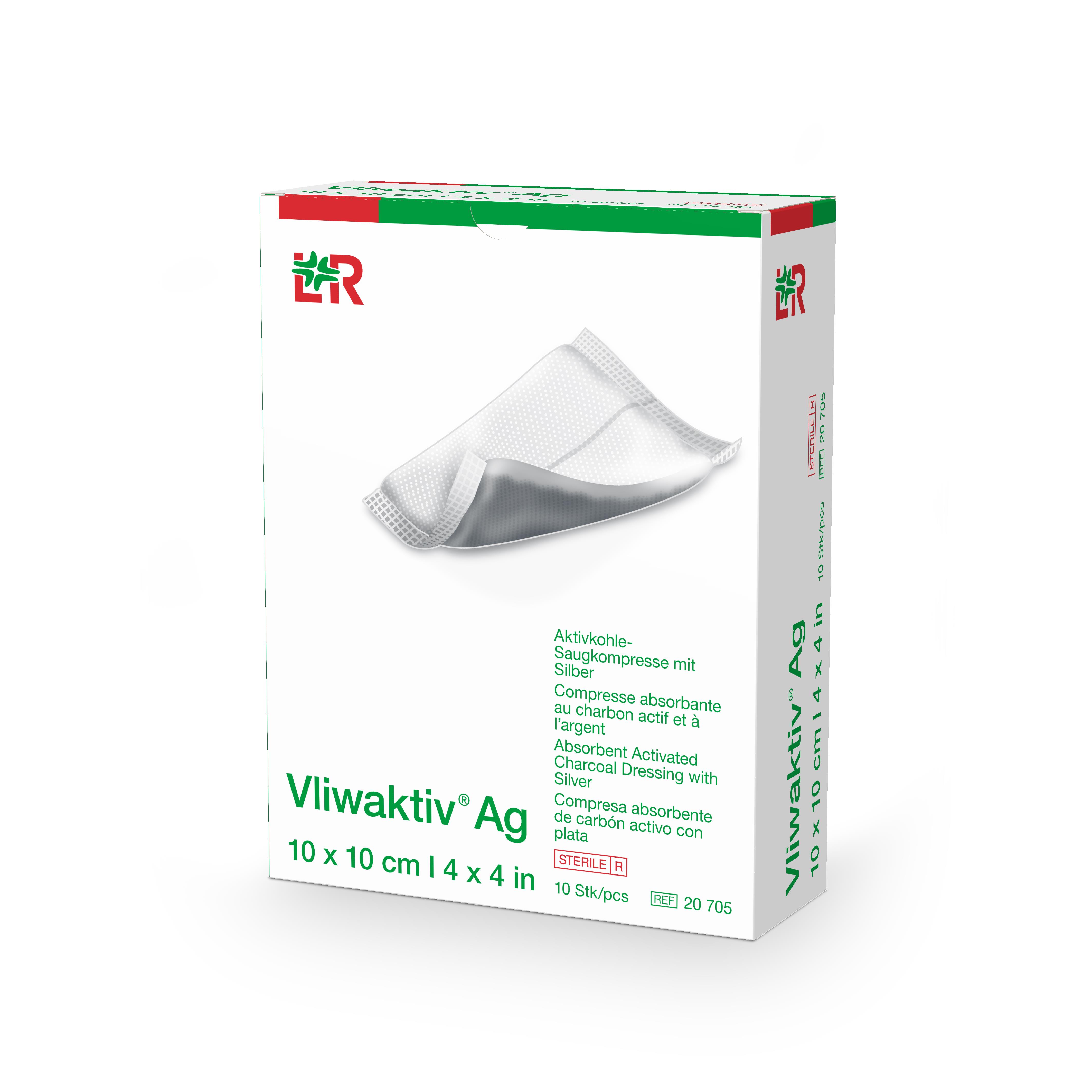 Lohmann & Rauscher International GmbH & Co. KG Vliwaktiv Ag Aktivkohle-Saugkpr. Silber steril, 10x10cm, 10 Stück - Bild 2