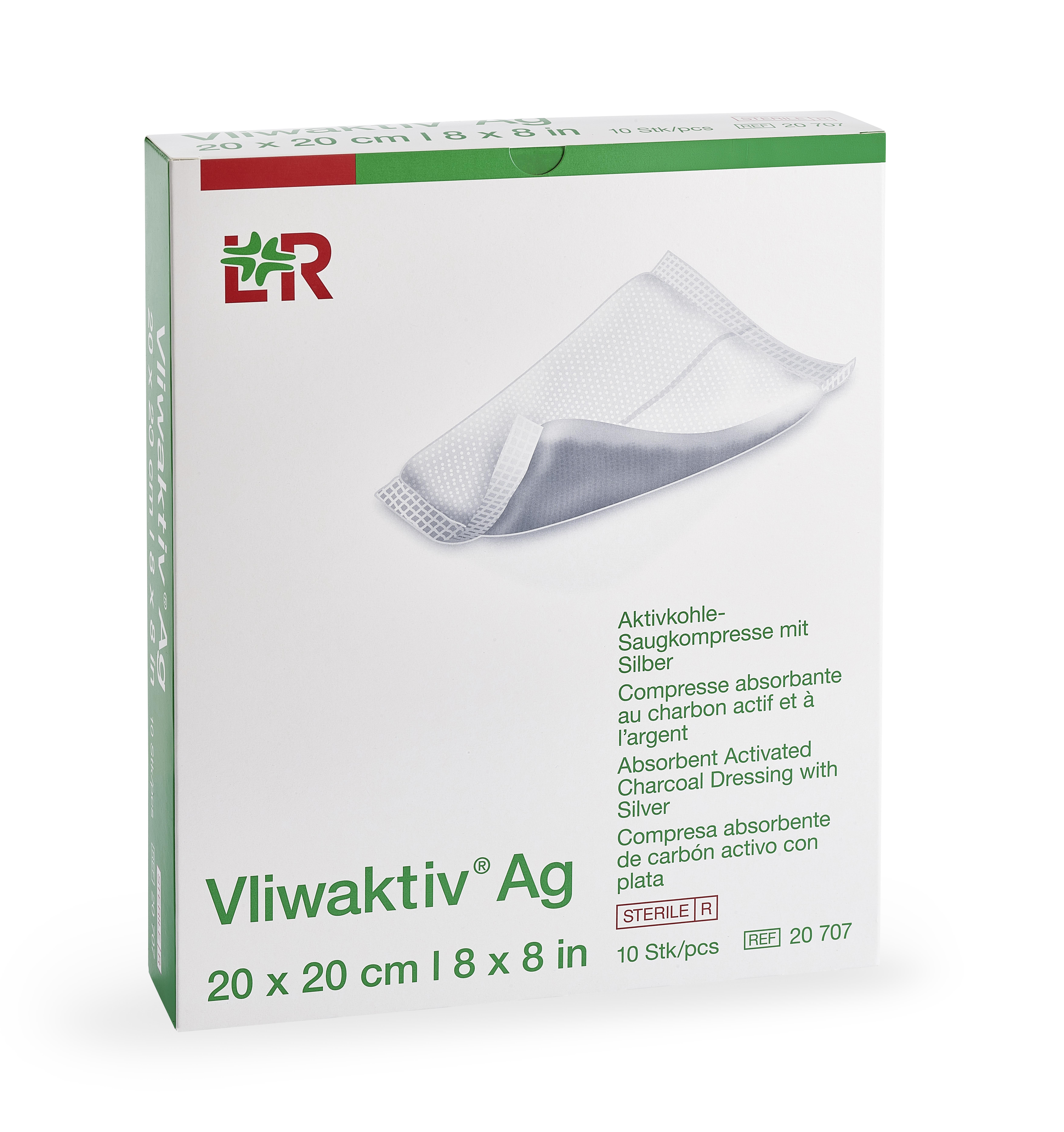 Lohmann & Rauscher International GmbH & Co. KG Vliwaktiv Ag Aktivkohle-Saugkpr. Silber steril, 20x20cm, 10 Stück - Bild 2