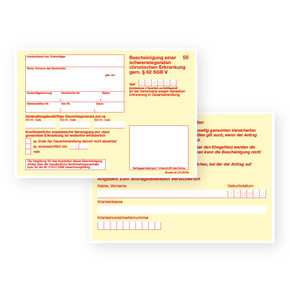 Muster 55 - Bescheinigung einer schwerwiegenden chronischen Erkrankung gem. § 62 SGB V
