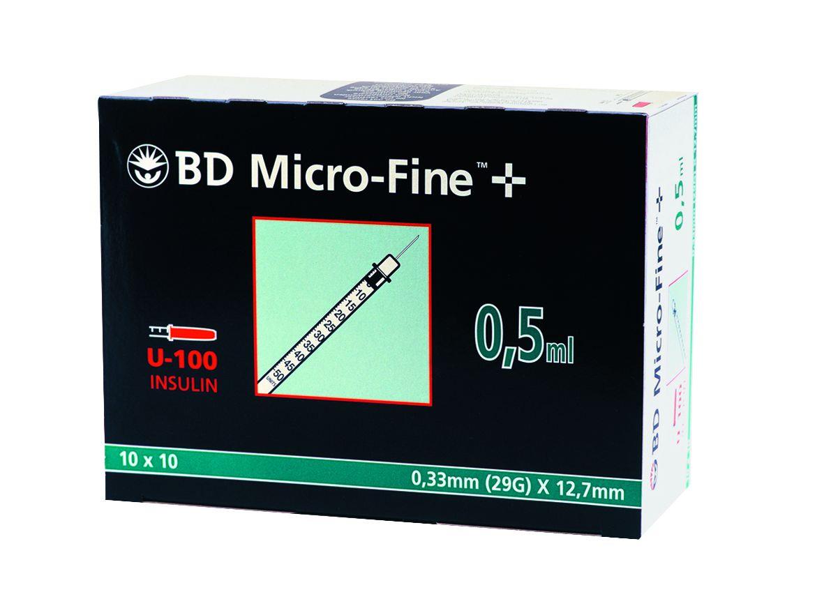 BD Micro-Fine+Insulinspritzen U100 PK 100 0,5ml 50 I,E., 29G 0,33x12,7mm