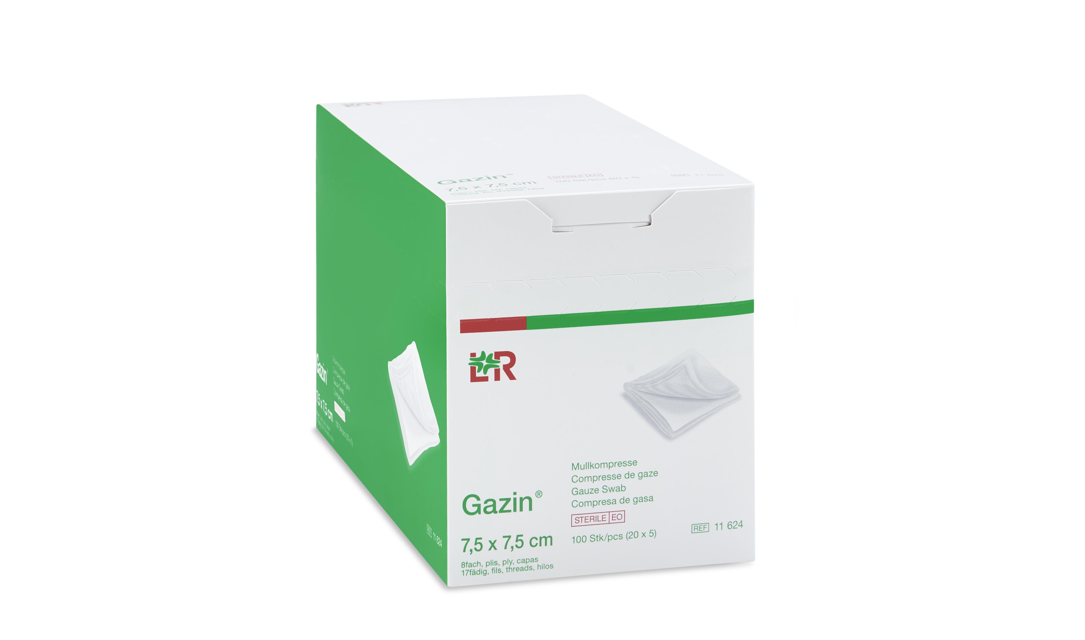 Lohmann & Rauscher International GmbH & Co. KG Gazin Mullkompresse steril, 7,5x7,5cm, 8f, 17fdg, 20x5 Stk - Bild 2