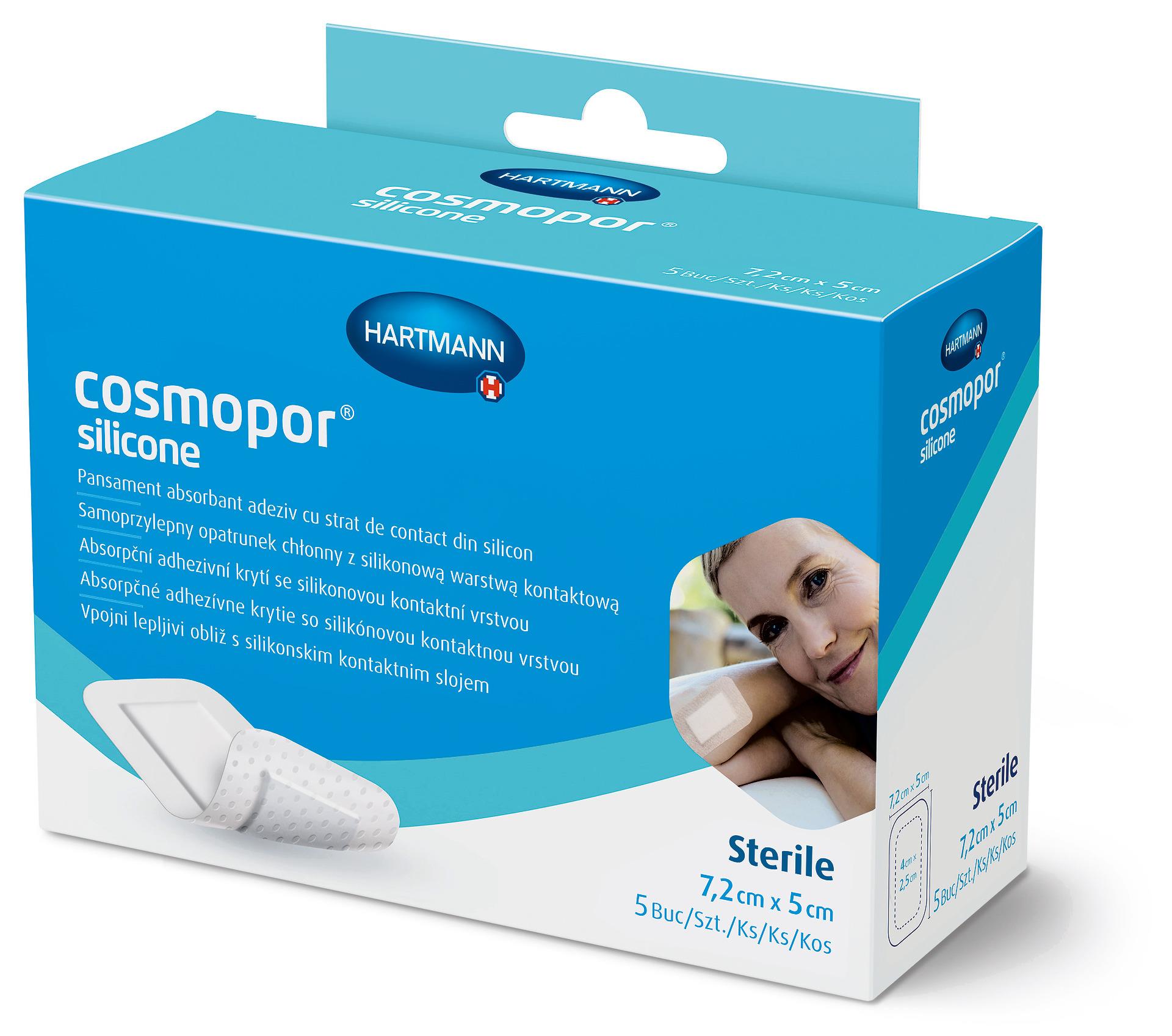 Cosmopor silicone 7,2 x 5cm steril PK 50 Wundverband m. Silikon-Haftschicht