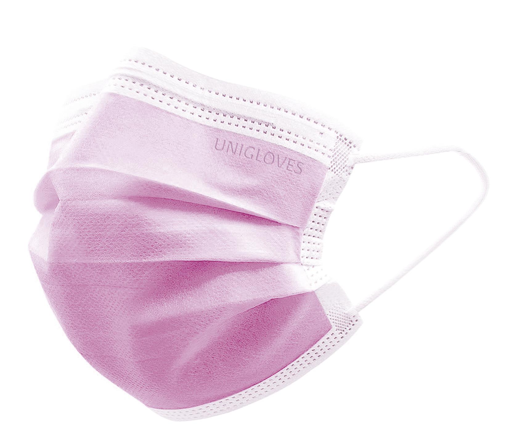 UNIGLOVE Unigloves Profil Plus Mundschutz pink PK 50 mit Ohrenschlaufen flach