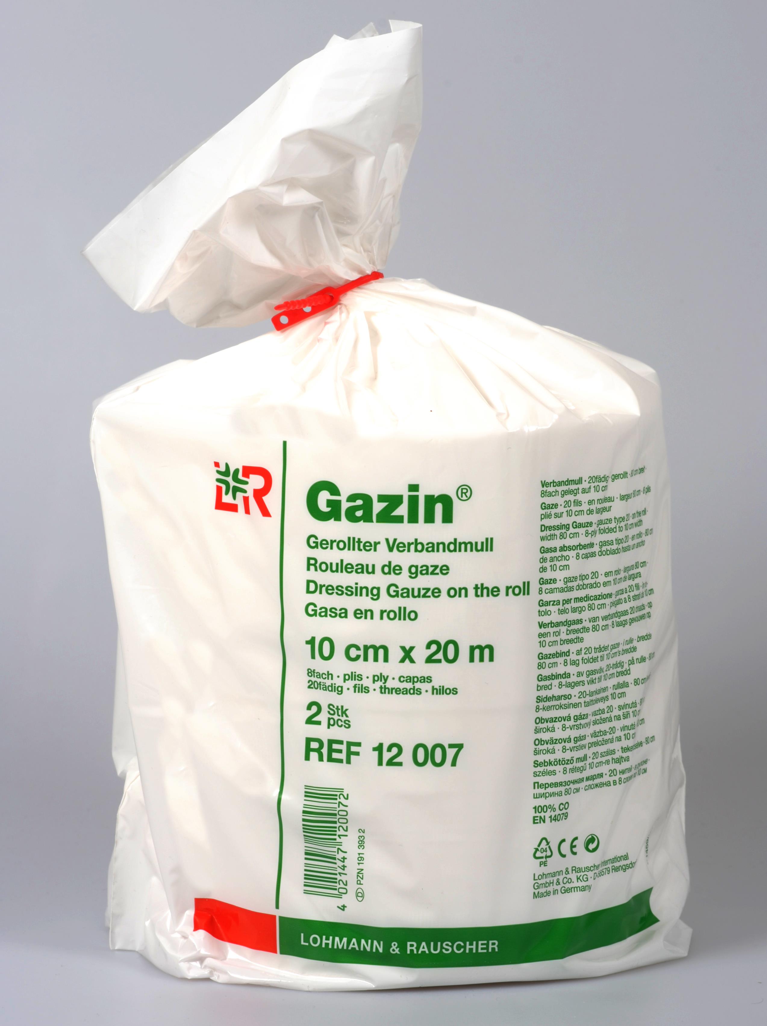Gazin Verbandmull gerollt, 10cmx20m, 8fach, 2 Stück