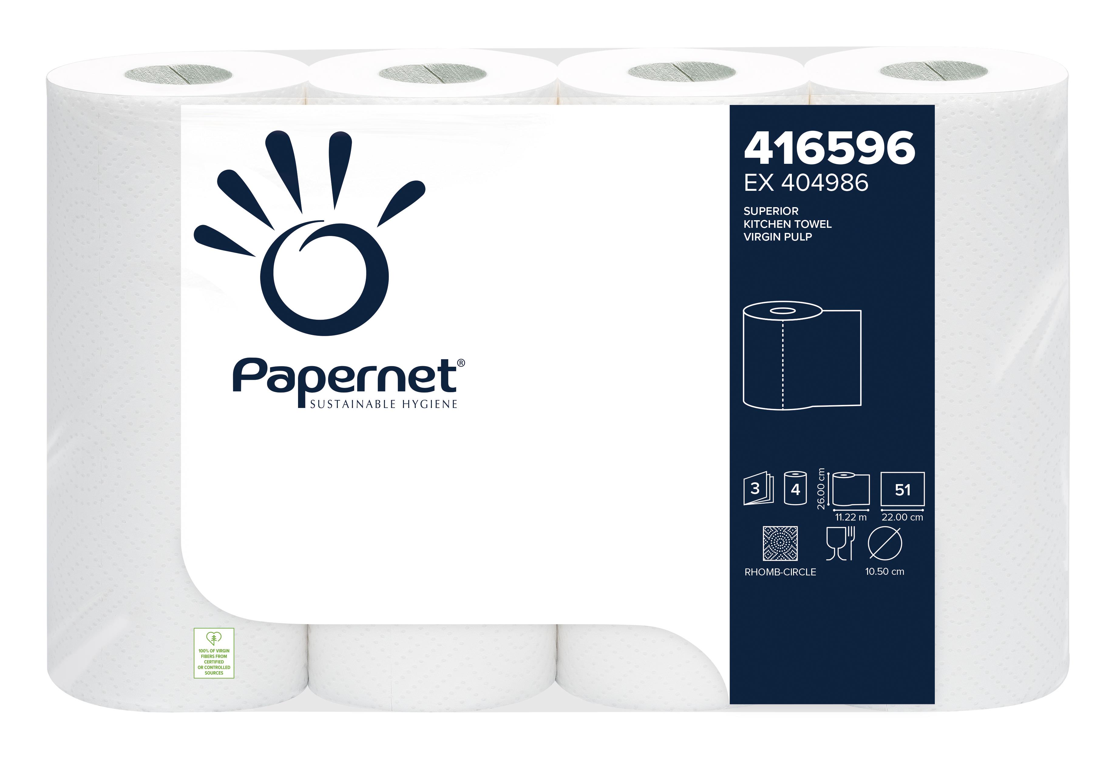 Papernet Superior Küchenrollen weiß AP 8x4 Rll.a 51 Bl 26x22cm, 3-lg.