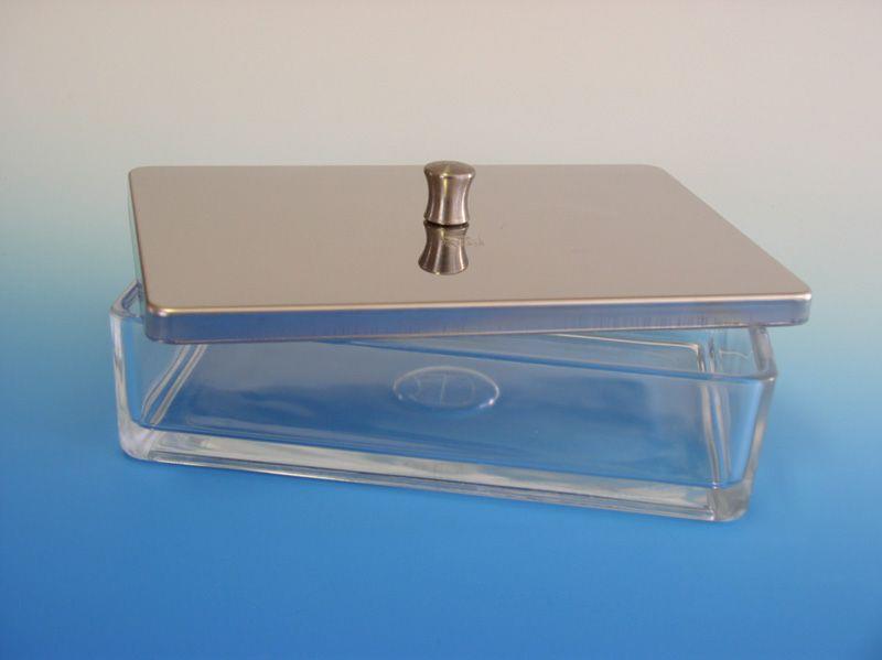 Instrumenten-Glasschale komplett m. Edelstahldeckel 20x10x5cm