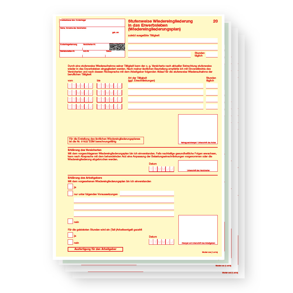 Muster 20 - Maßnahmen zur stufenweisen Wiedereingliederung in das Erwerbsleben (Wiedereingliederungsplan)