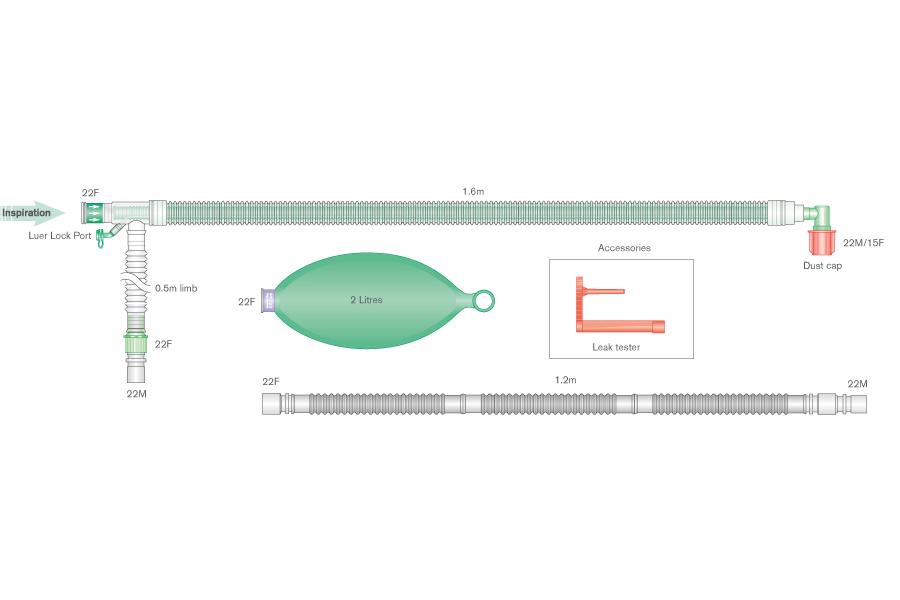 Uniflow Koaxial-Beatmungssystem 1,6m PK 8 m. integrierter CO2-Messleitung