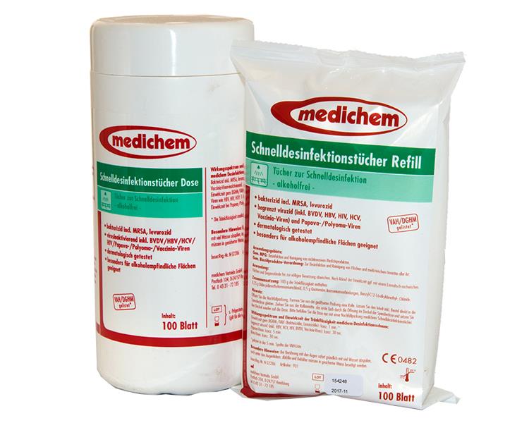 Medichem Schnelldesinfektionstücher Dose mit 100 Tüchern