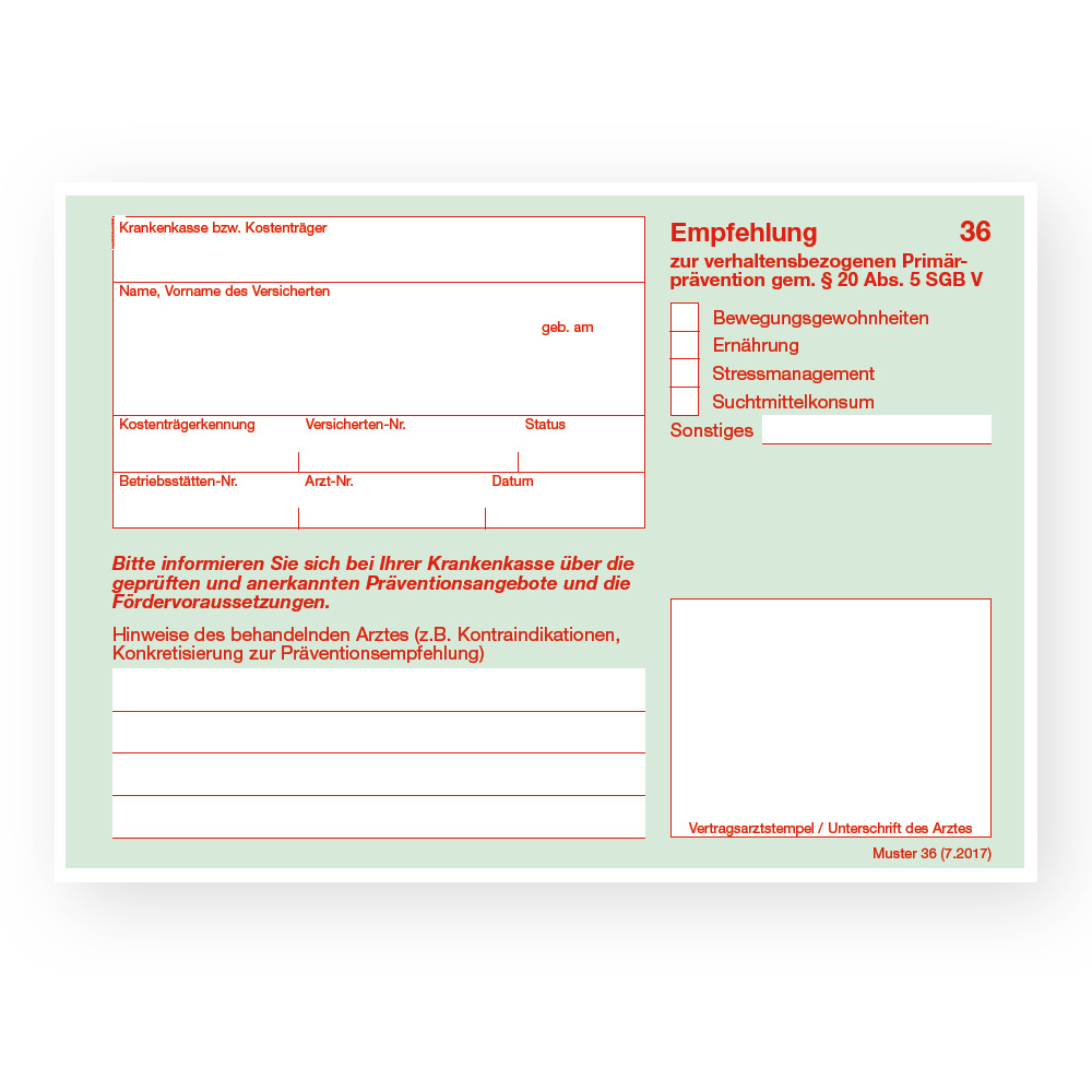 Muster 36 - Empfehlung zur verhaltensbezogenen Primärprävention