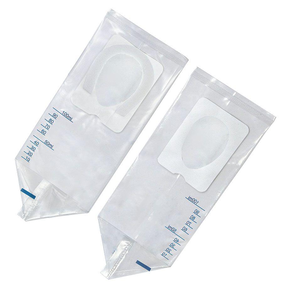 MEGRO Urinbeutel 100ml für Kinder steril PK 100 mit Klebezone ohne Ablauf