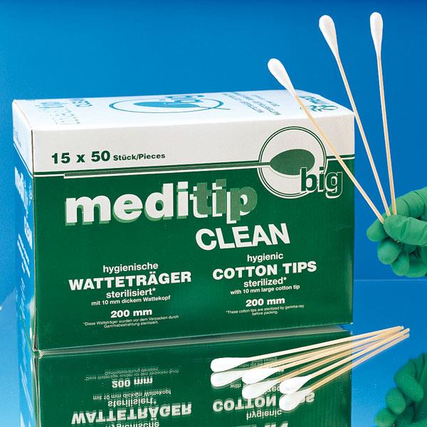 Meditip Clean Wattestäbchen 200mm AP 50 großer Wattekopf 10mm Durchm.