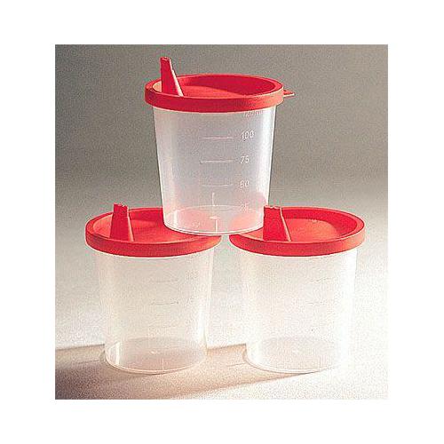 Urinbecher 125 ml AP 500 rot mit Schnappdeckel + Ausguss