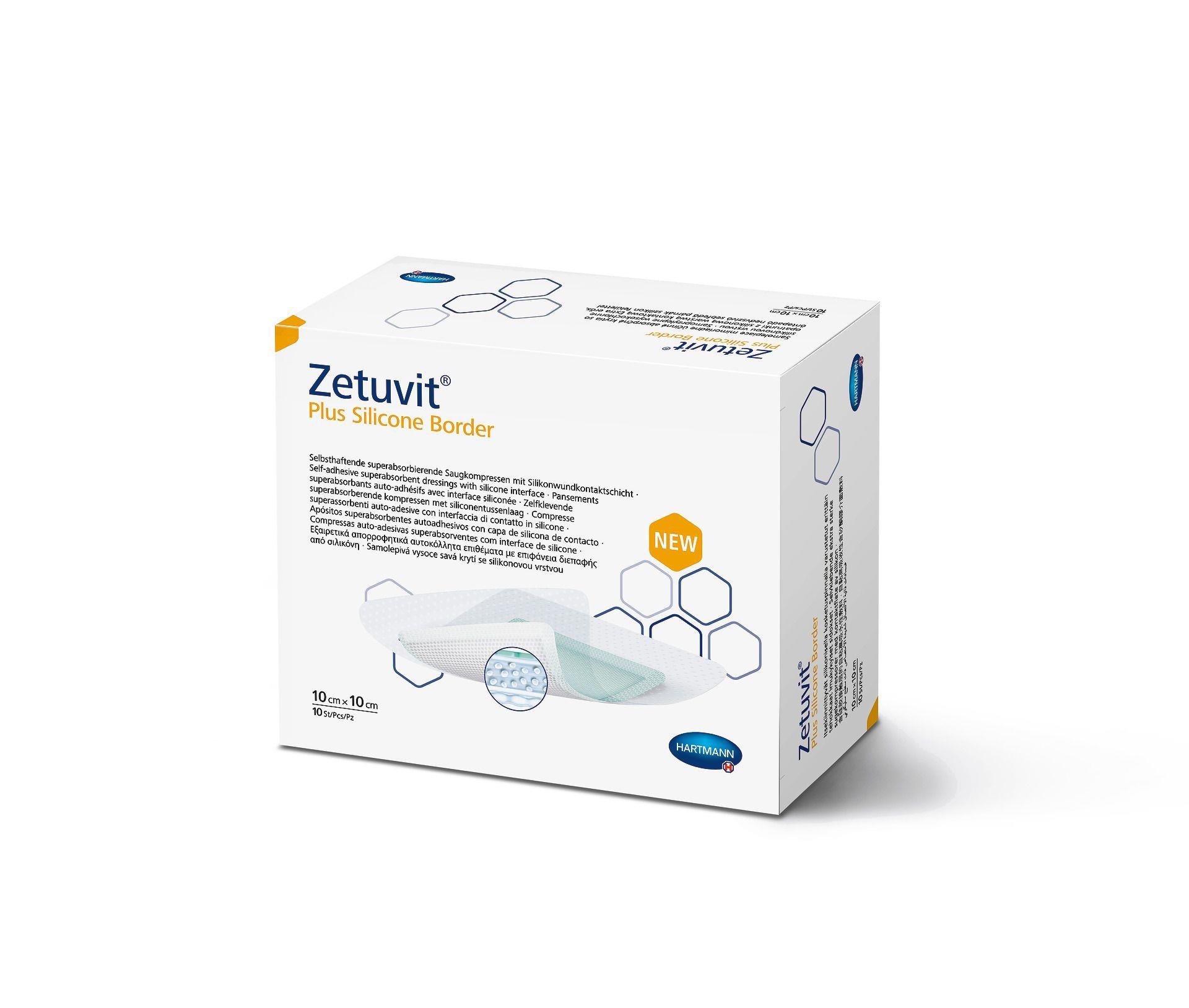 Zetuvit Plus Silicone Border10x10cm PK 10 steril, Superabsorber-Wundauflage