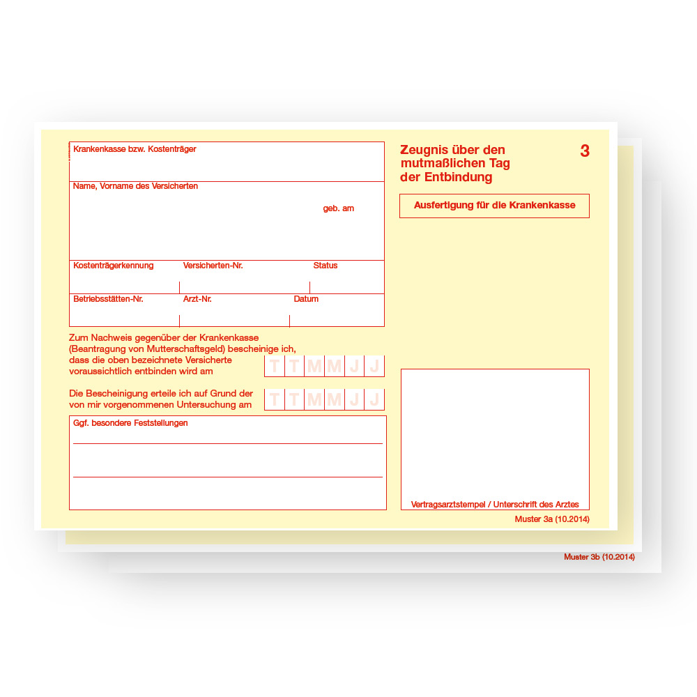 Muster 3 -Bescheinigung über den mutmaßlichen Tag der Entbindung