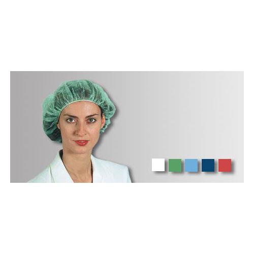 Baretthauben mittel 52cm Durchm. PK 100 weiß, Vliesstoff m. Gummib.