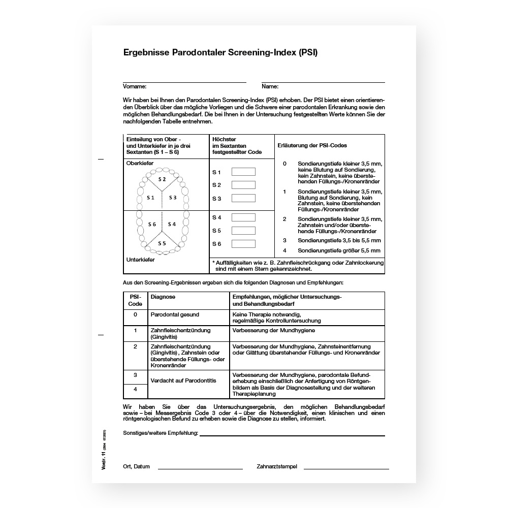 Z 504 - Ergebnisse Parodontaler Screening-Index (PSI)