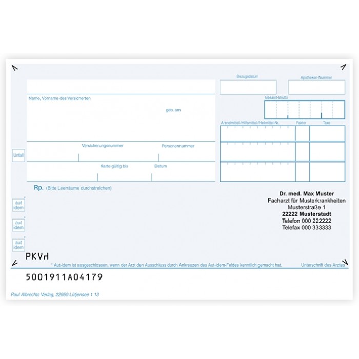 PKV-Privatrezept mit Wasserzeichen und Eindruck