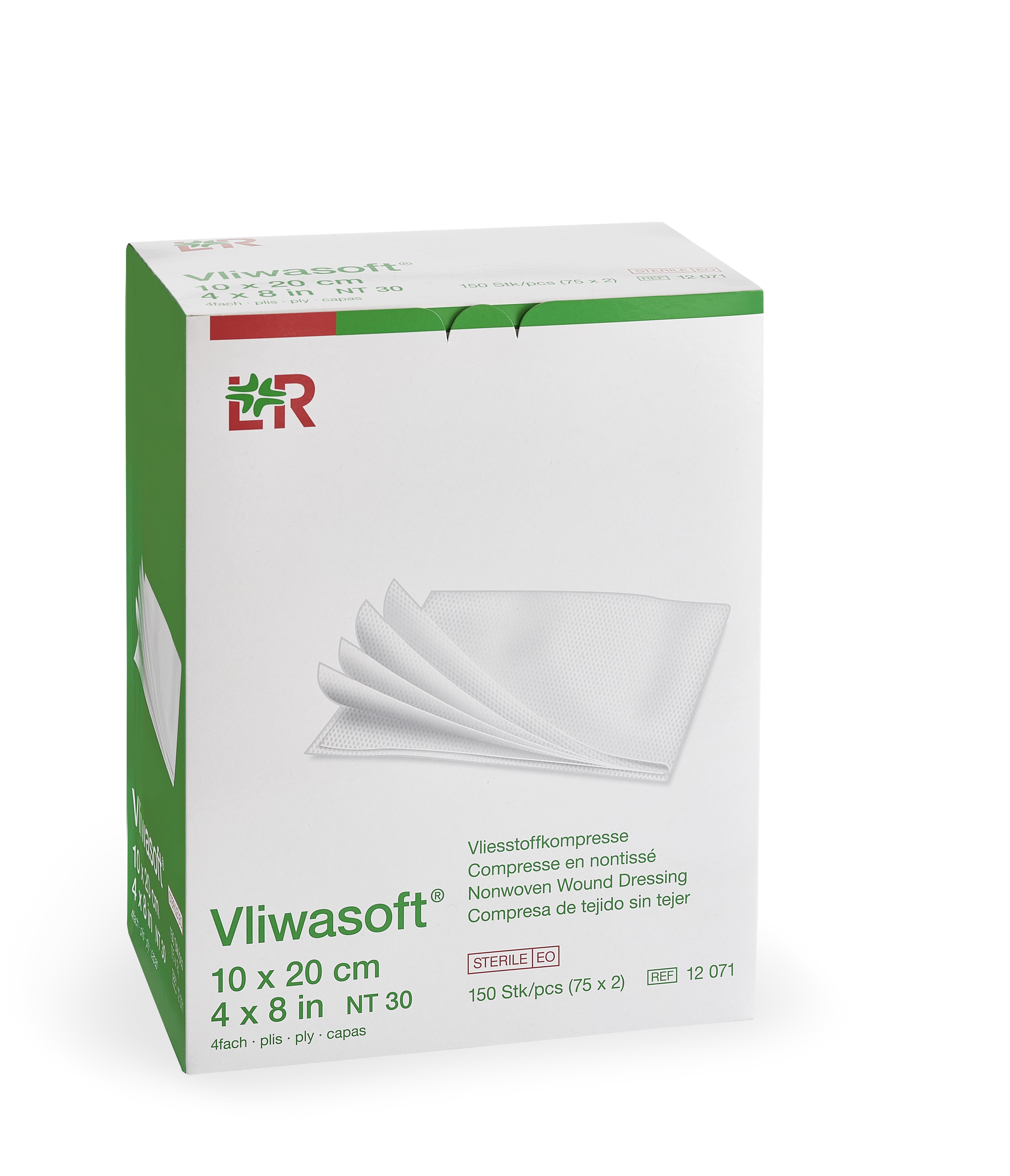 Lohmann & Rauscher International GmbH & Co. KG Vliwasoft Vliesstoffkompresse steril, 10x20cm, 4-fach, 75x2 Stück - Bild 3