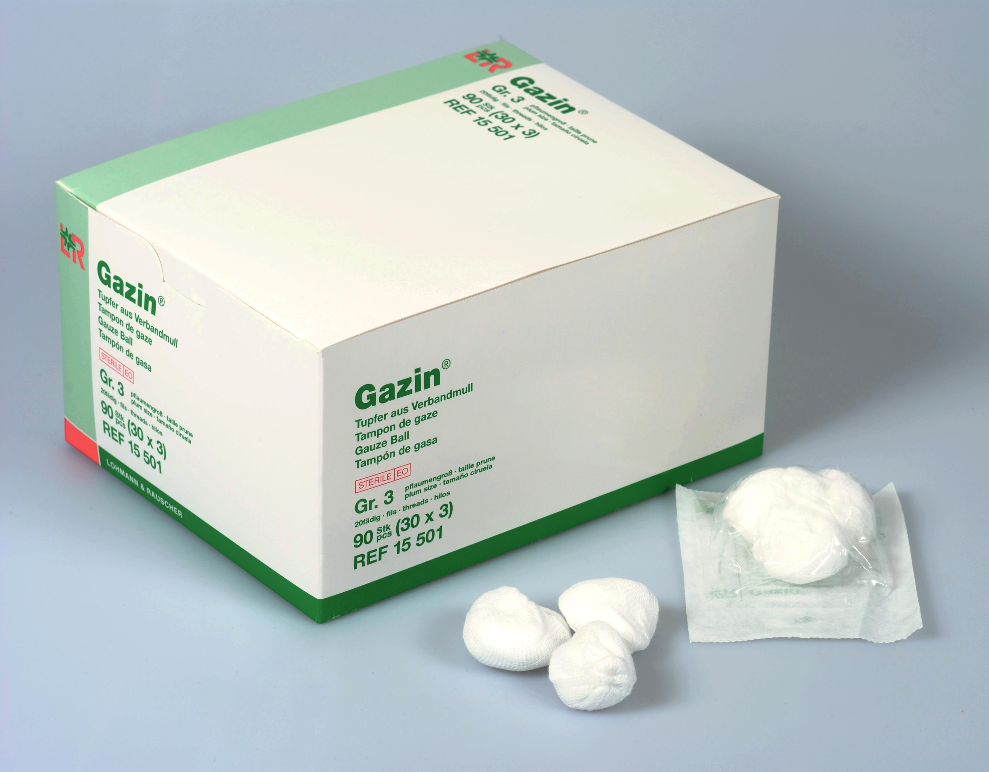 Gazin Tupfer aus Verbandmull steril Gr.3, pflaumengr, 20fdg, 90 Stk