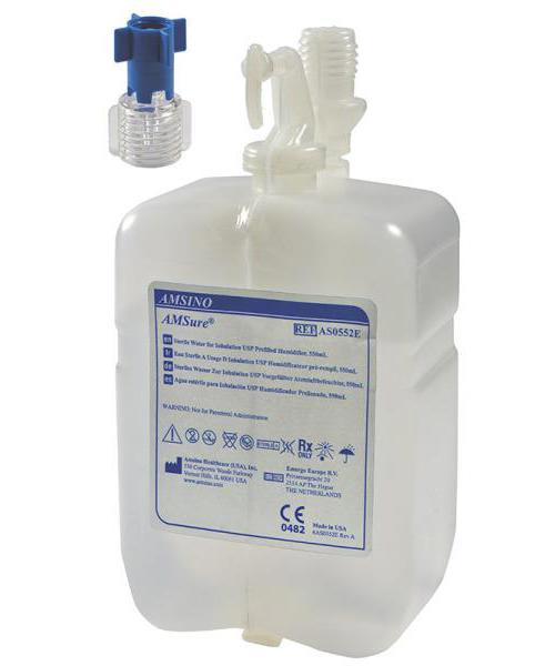AMSINO HEALTHCARE (USA) INC. AMSure steriles Wasser 550ml PK 12 m. Befeuchtungsadapter