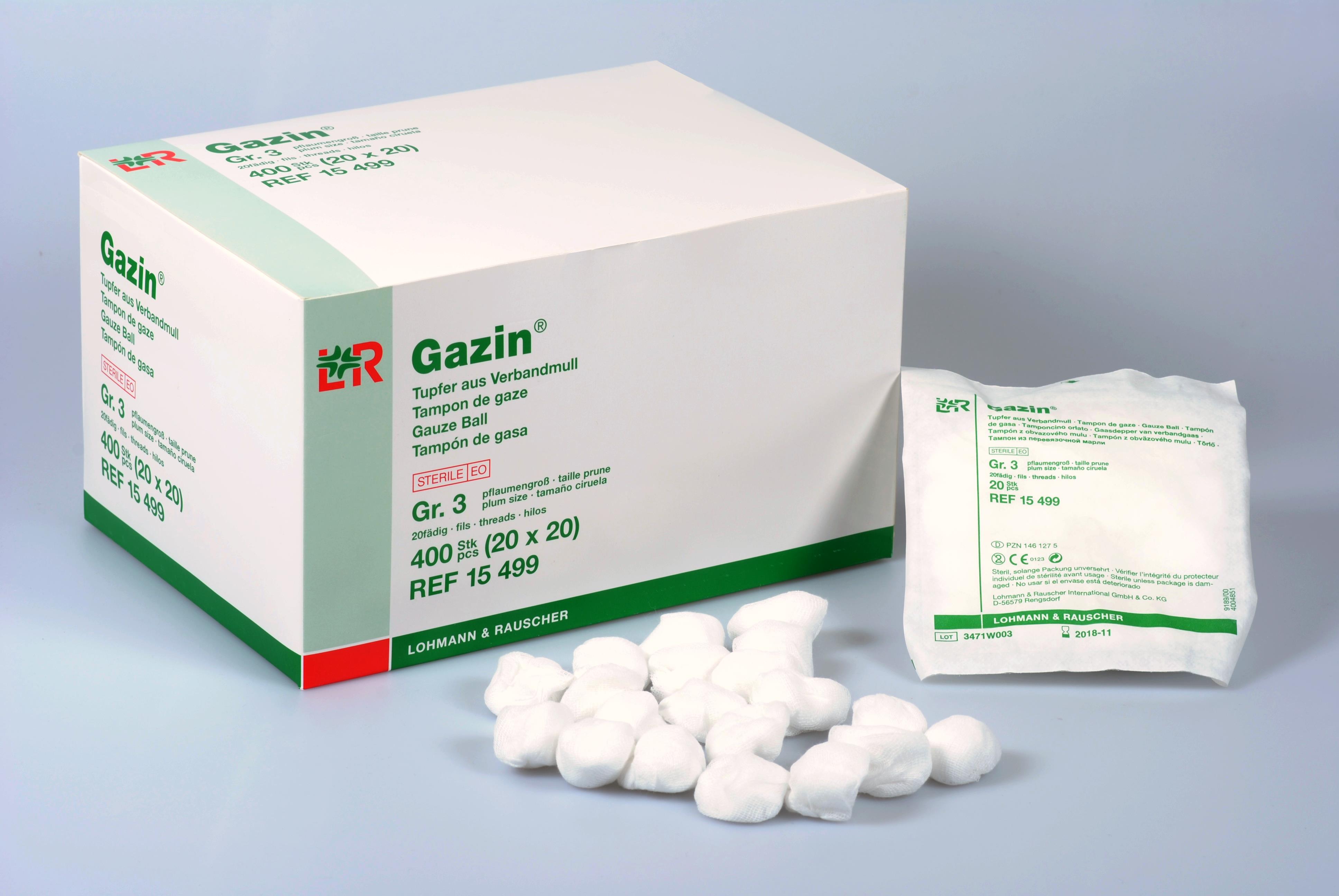 Gazin Tupfer aus Verbandmull steril Gr.3, pflaumengr, 20fdg, 400 Stk