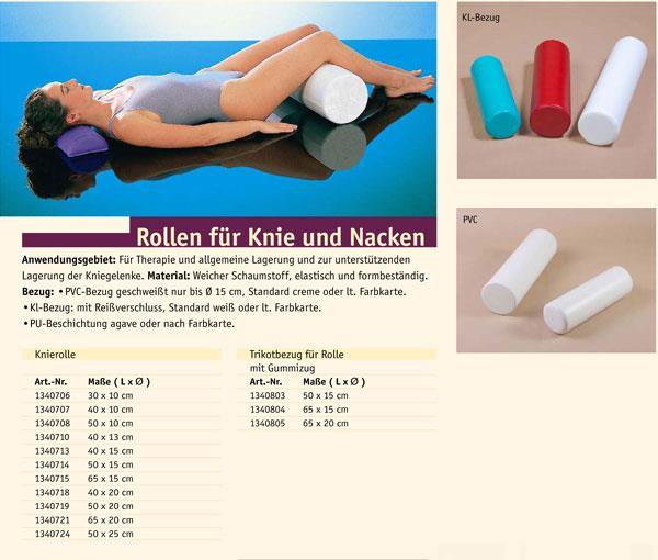 Nacken und Knierolle 65x15cm verschweißt, mit PVC Bezug, creme