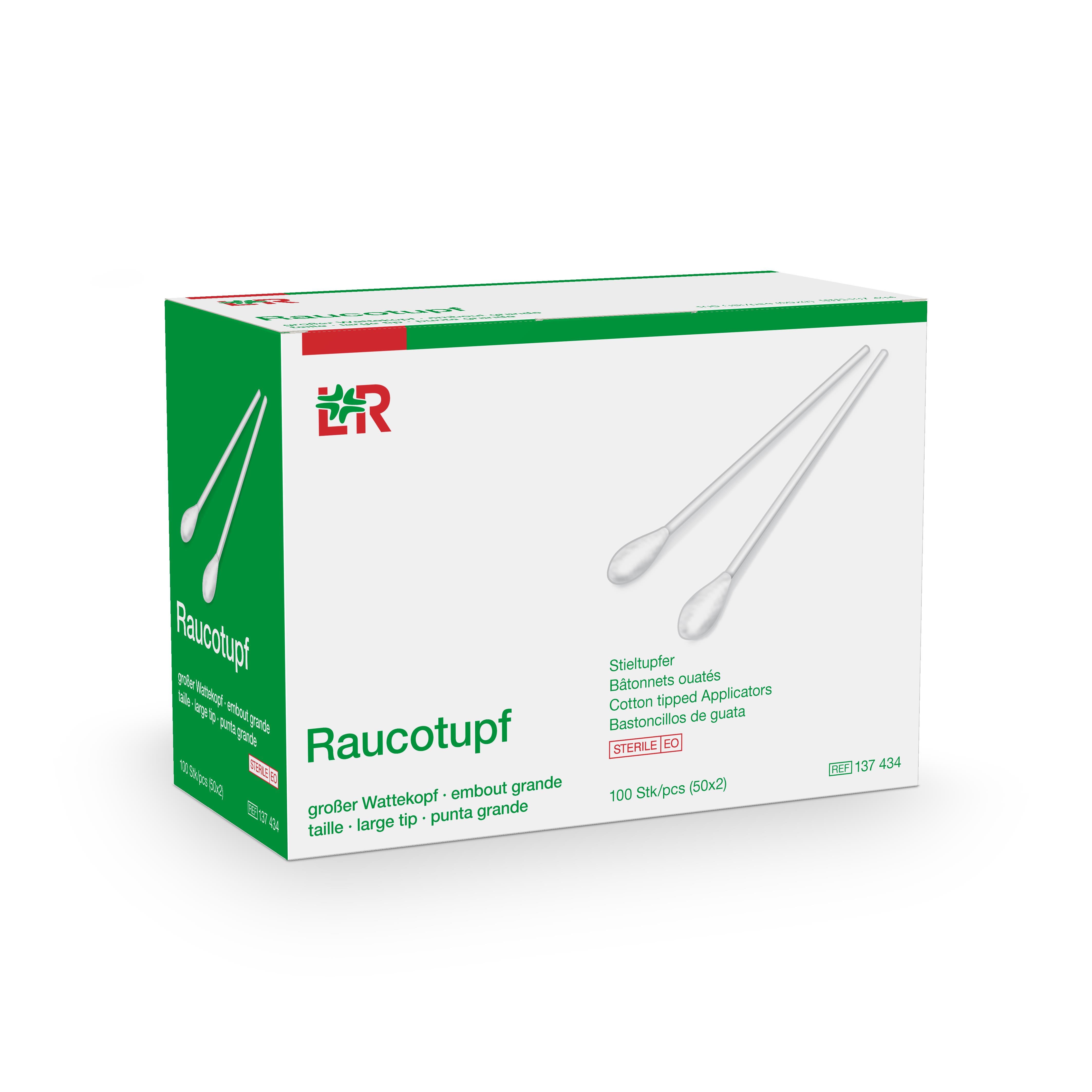Raucotupf Stieltupfer steril, großer Wattekopf, 50x2 Stück