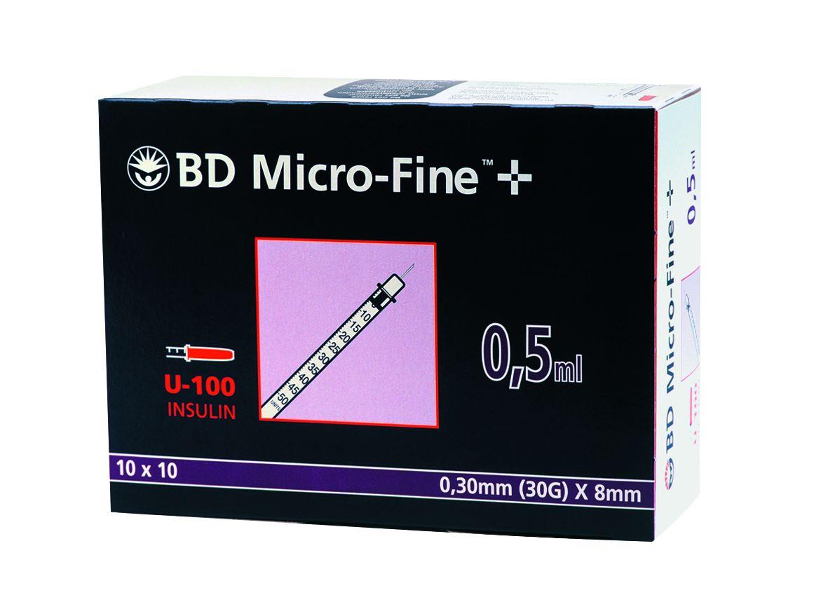 BECTON DICKINSON AND COMPANY BD Micro-Fine+Insulinspritzen U100 AP 100 0,5ml 50 I.E., 30G 0,30x8mm