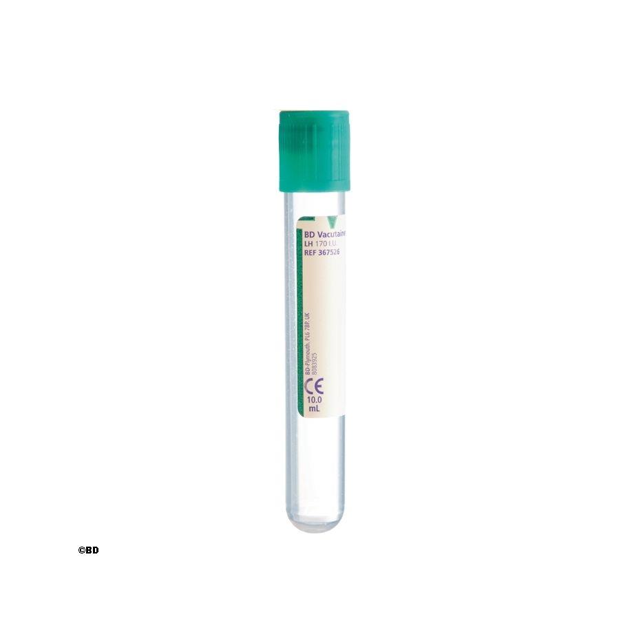 BECTON DICKINSON AND COMPANY BD Vacutainer Lithium-Heparin 10ml PK 100 100x16mm, Hemogard-Verschluss