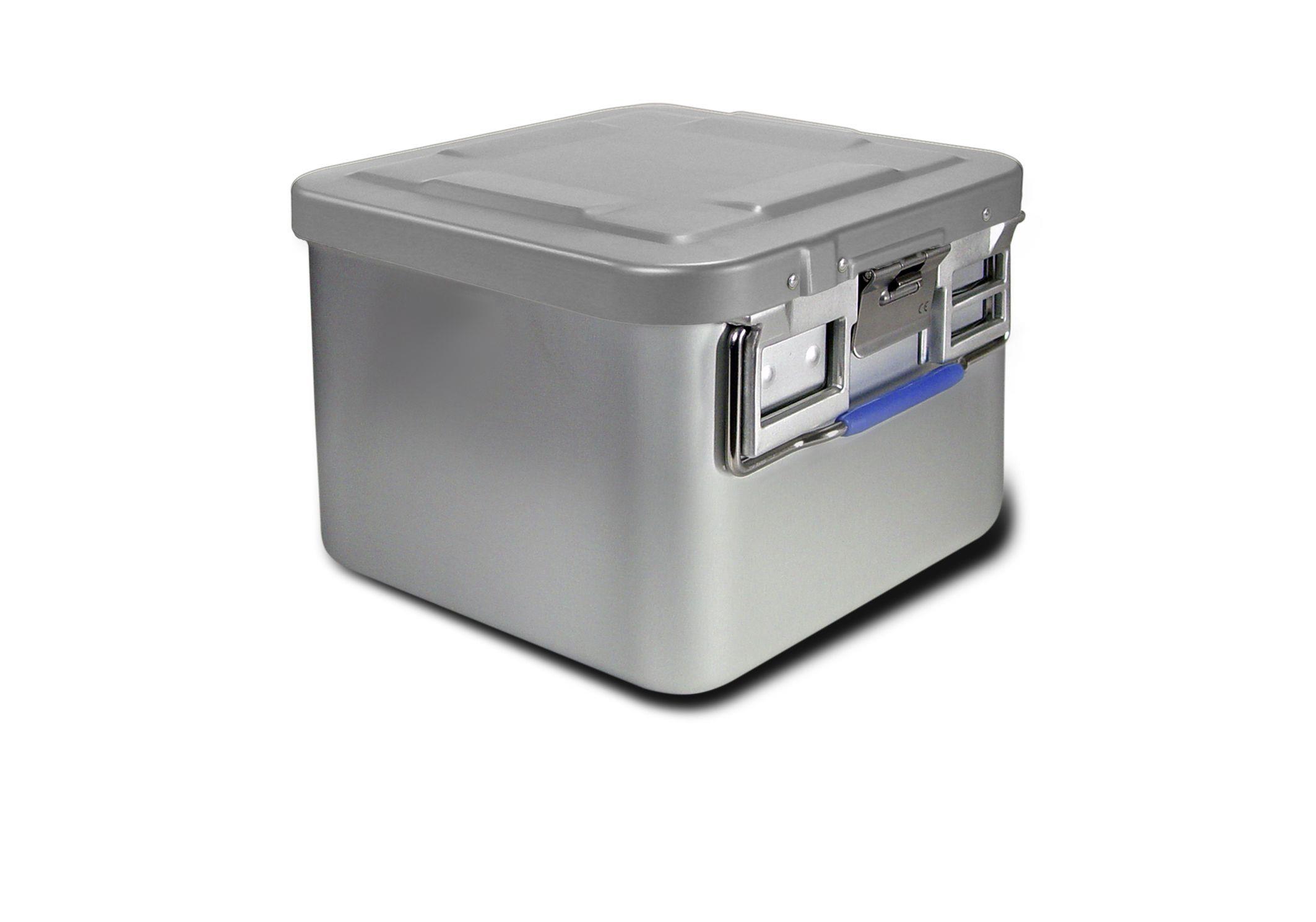 VEHU-MEDICAL Container Alu 285x280x100mm mit Deckel blau und Wanne ungelocht