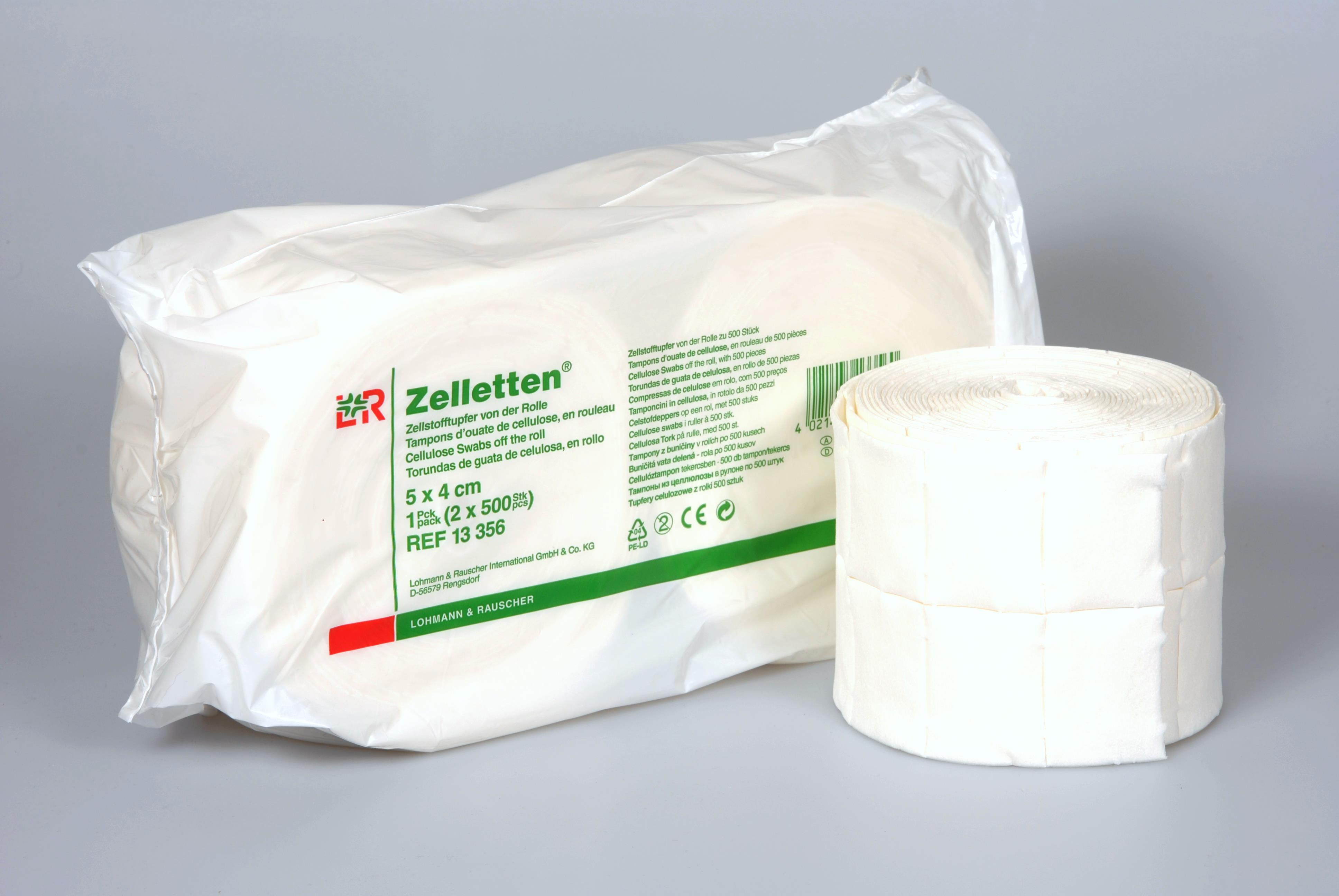 Zelletten Zellstofftupfer 5x4cm, 2 Rollen, je 500 Stück