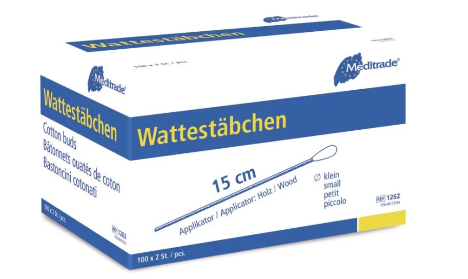 Meditrade GmbH Wattestäbchen 15cm, großer Kopf AP 100x2 steril