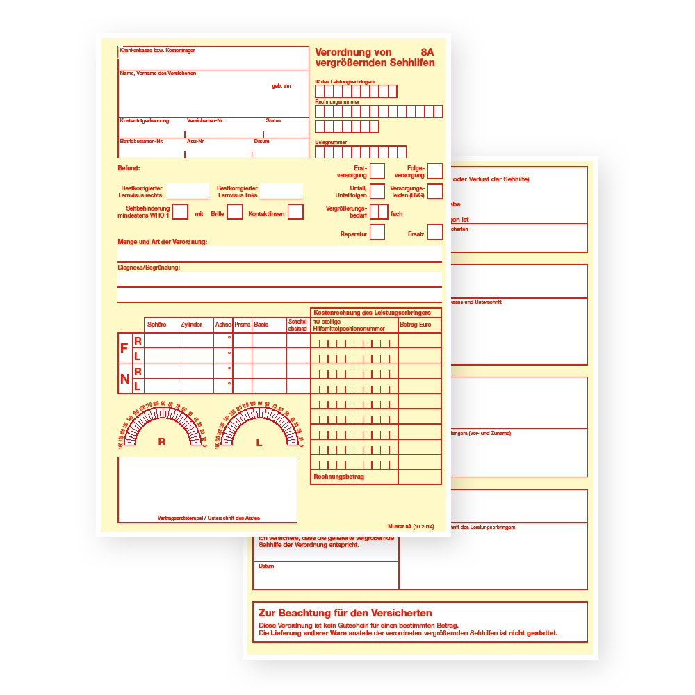 Muster 8a - Verordnung von vergrößernden Sehhilfen
