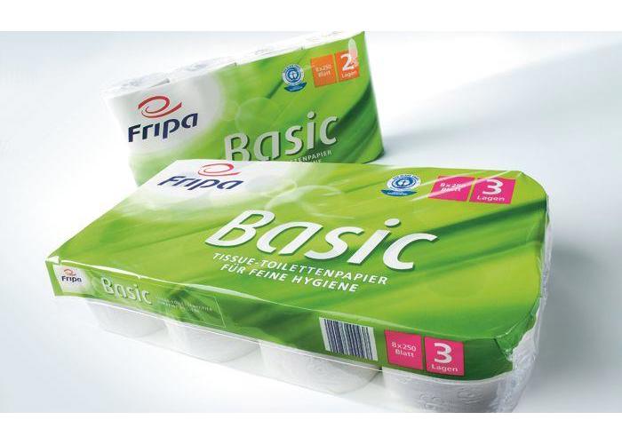 Fripa Basic Toillettenpapier 10x12 AP 6x8 Rll. à 250 Bl., 3-lg.,Recy, weiß