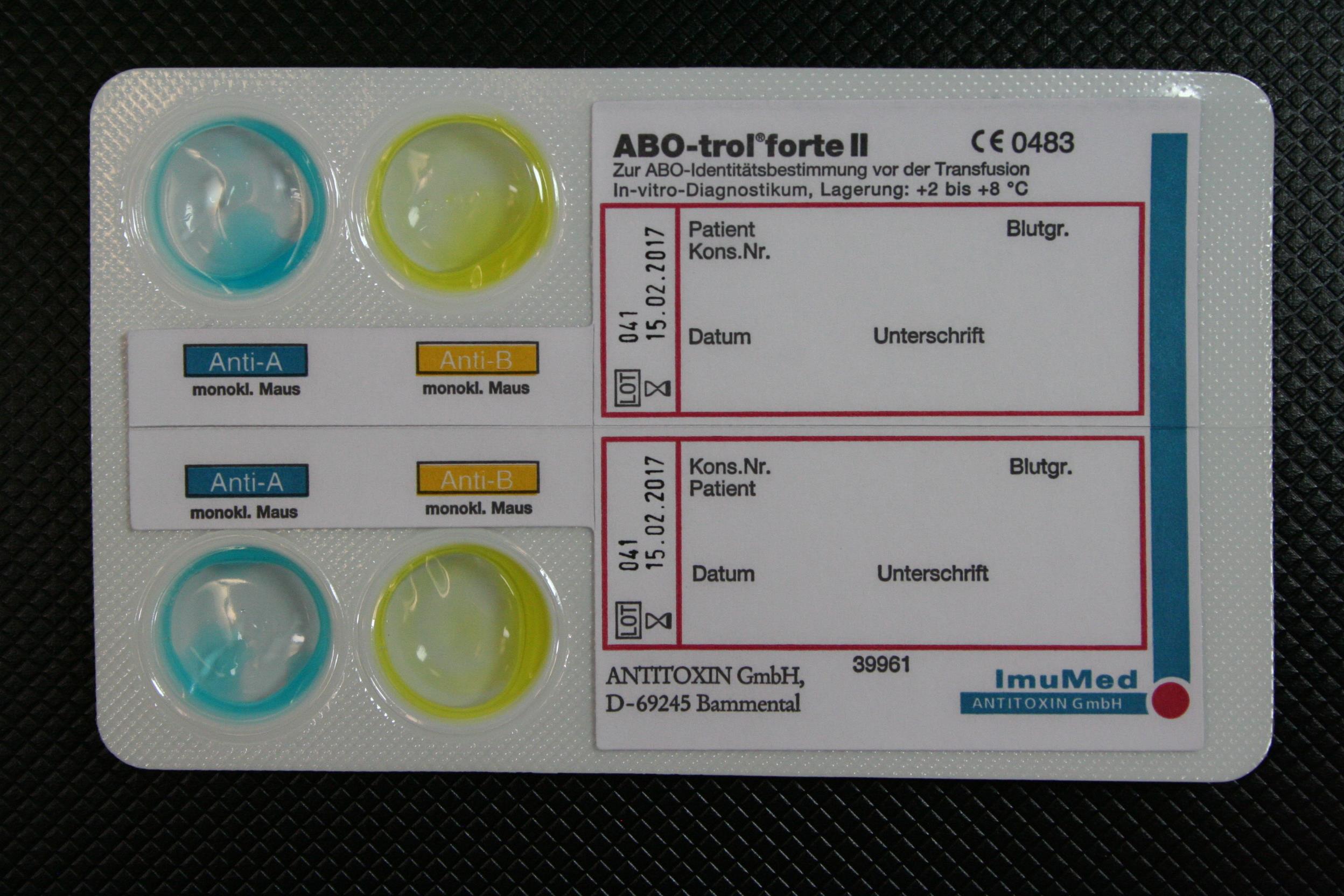 ABO-trol forte II Anti-A, Anti-B 50 Bedsitetests m.vorgetr.Flüssigseren