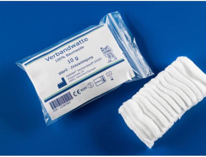 Verbandwatte 10g steril zickzack, 100% Baumwolle