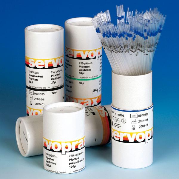 Servoprax Einmalpipetten 100µl AP 250 mit Ringmarke, farbcodiert