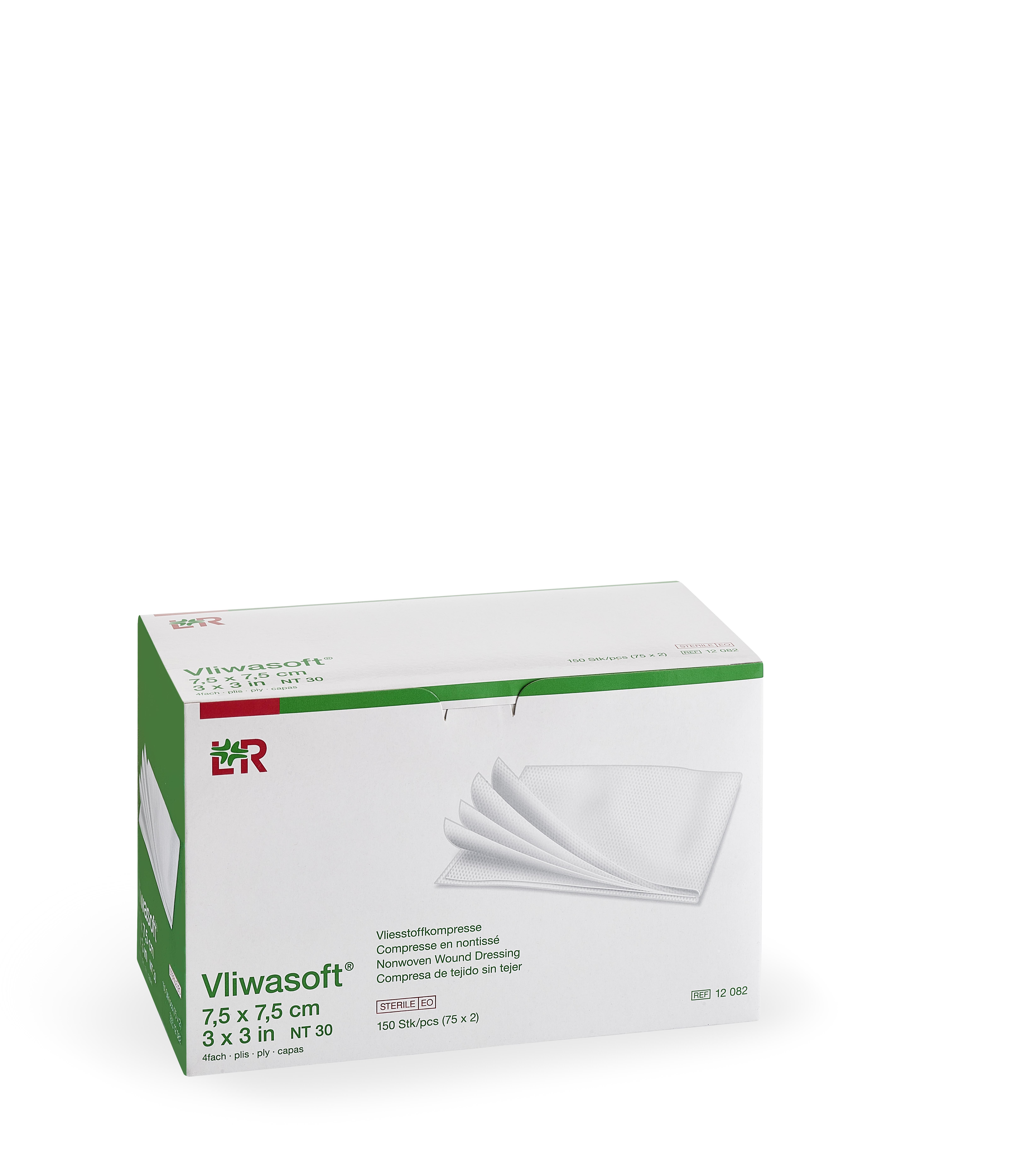Lohmann & Rauscher International GmbH & Co. KG Vliwasoft Vliesstoffkompresse steril, 7,5x7,5cm, 4-fach, 75x2 Stück - Bild 3