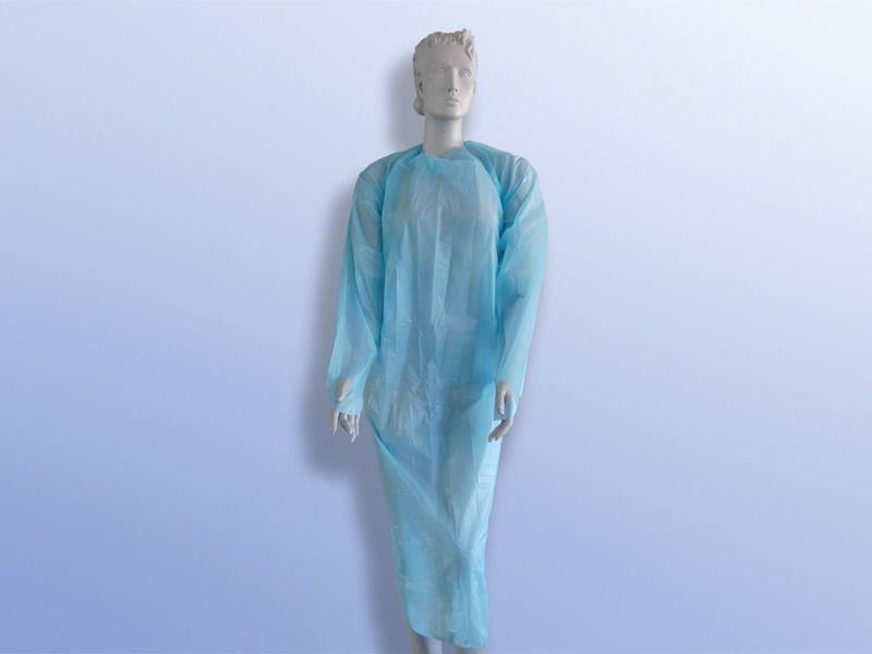 Einmalschürzen CPE hellblau AP 100 98cm lang, mit langem Arm