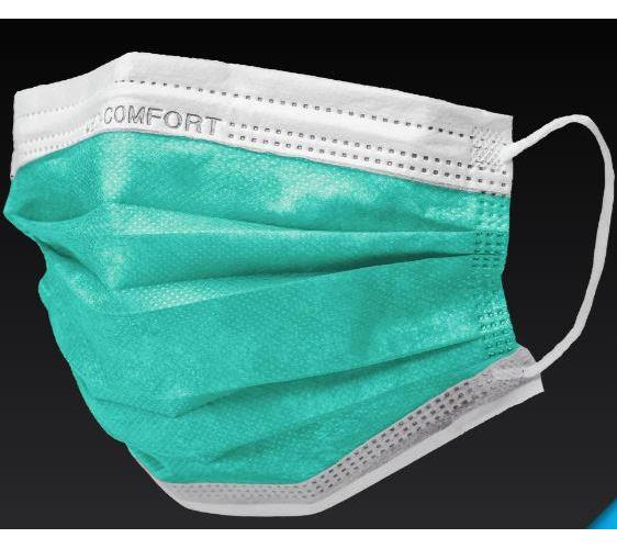 Med-Comfort OP-Maske Typ IIR AP 50, 3-lg.grün, m. Gummiband