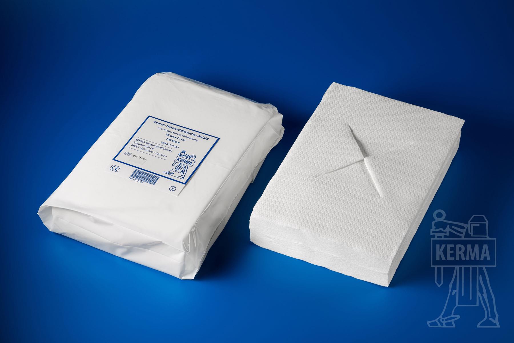 KERMA VERBANDSTOFFE GMBH Einmal-Nasenschlitztücher 30x21cm AP 20x100 f.Liegen m.Schlitz i.Kopfteil