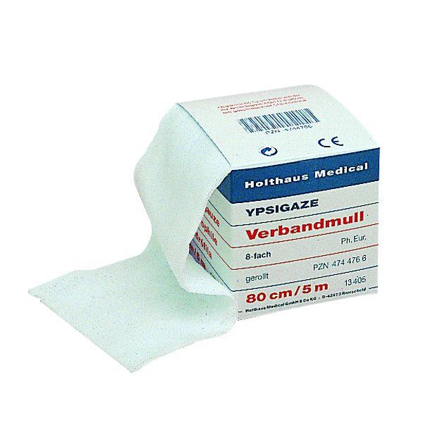 HOLTHAUS Ypsigaze V-Mull 10cm x 10cm gerollt, 8-fach